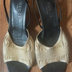Gucci Gold and Black Slingback Heels